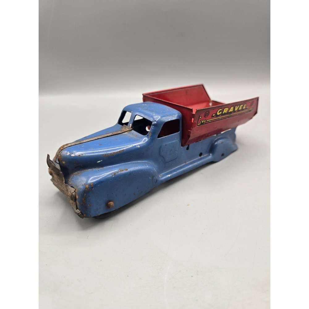 Vintage 1930s/40s Pressed Steel Blue Red Dump Truck Old Metal Toy Wyandotte - Picture 4 of 7